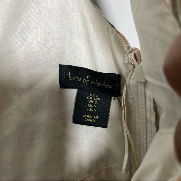 House of Harlow 1960 Women Linen Dress Small Tan Tropical Resort Midi Tiered - Picture 5 of 9